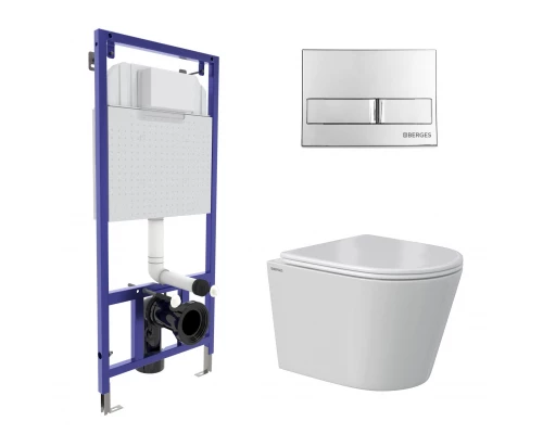 Комплект: инсталляция NOVUM кнопка L3 хром глянец, унитаз VITA Rimless 49 см, сиденье дюропласт микр