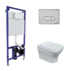 Комплект: инсталляция NOVUM кнопка D3 хром глянец, унитаз Strati Rimless, сиденье дюропласт Strati S