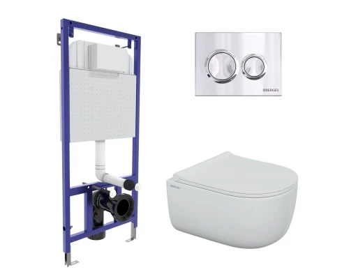 Комплект для монтажа  подвесного унитаза: инсталляция NOVUM525, кнопка O3 хром глянец, унитаз EGO Ri