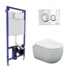 Комплект для монтажа  подвесного унитаза: инсталляция NOVUM525, кнопка О3 хром глянец, унитаз VENTAS