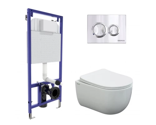 Комплект для монтажа  подвесного унитаза: инсталляция NOVUM525, кнопка О3 хром глянец, унитаз VENTAS