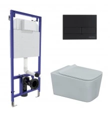 Комплект для монтажа подвесного унитаза: инсталляция NOVUM525, кнопка L5 Soft Touch черная, унитаз F