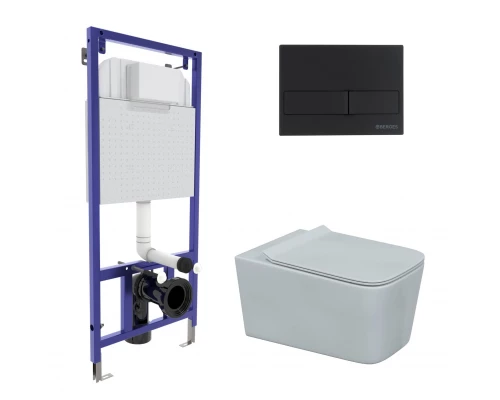 Комплект для монтажа подвесного унитаза: инсталляция NOVUM525, кнопка L5 Soft Touch черная, унитаз F