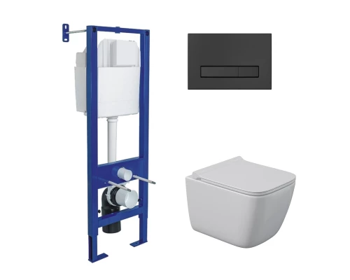 Комплект: инсталляция АТОМ Line кнопка черная SoftTouch, унитаз QUATTRO S Rimless 49 см, сидение дюр