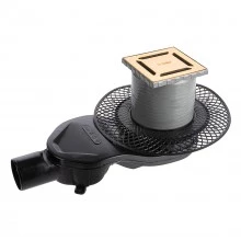 Трап водосток PLATZ Norma 100х100, золото глянец, S-сифон D50 H60 боковой, BERGES