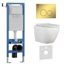 Комплект 3в1 IBERICA BLANCA инсталляция SILENCIO MINI, унитаз BILBAO ALTO белый, кнопка смыва ESTI-O золото глянцевое (IB.001M.BLA.231.826)
