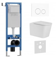 Комплект 3в1 IBERICA BLANCA инсталляция SILENCIO MINI, унитаз TOLEDO ALTO белый, кнопка смыва INOX-O белый матовый (IB.001M.TLA.234.811)