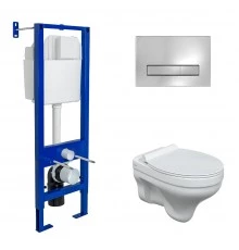 Комплект: инсталляция ATOM Line 410 кнопка глянцевый хром, унитаз ALBIT S, сиденье дюропласт Top Sli