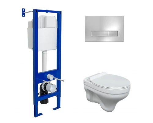 Комплект: инсталляция ATOM Line 410 кнопка глянцевый хром, унитаз ALBIT S, сиденье дюропласт Top Sli