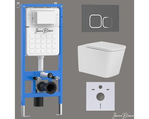 Комплект 3в1 IBERICA BLANCA инсталляция SILENCIO, унитаз TOLEDO ALTO белый, кнопка смыва ESTI-Q серый матовый (IB001.TLA.231.837)