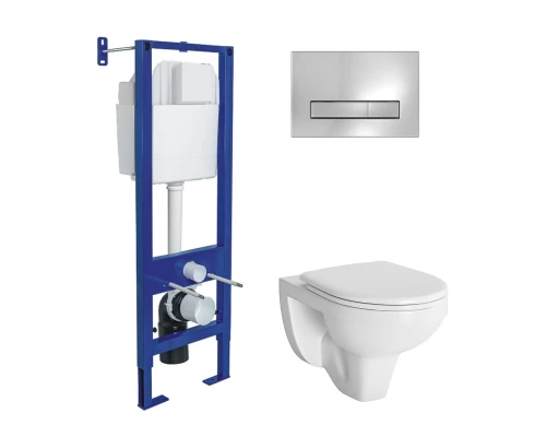 Комплект: инсталляция ATOM Line кнопка хром глянец, унитаз подвесной Gamma с сиденьем полипропилен с