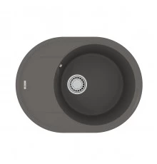 Кухонная мойка Lemark LACHA 620 врезная овальная с крылом из кварцгранита, Серый шёлк