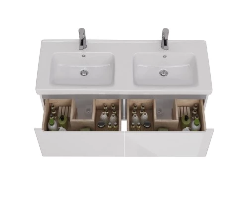 Тумба Lemark BUNO MINI 125 см под 2 раковины, подвесная, 2 ящика, цвет планки: Серый, цвет корпуса, 