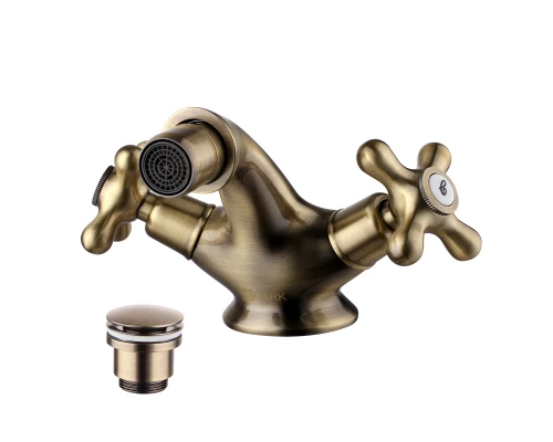 Vintage Смеситель для биде, пов.аэратор 110мм дон.клап.Click/Clack, р/ДВ, бронза, LM, LM2808B