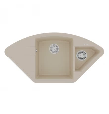 Кухонная мойка Lemark IRKANA 980 врезная угловая с доп. чашей и крылом из кварцгранита, Бежевый