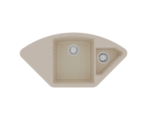 Кухонная мойка Lemark IRKANA 980 врезная угловая с доп. чашей и крылом из кварцгранита, Бежевый
