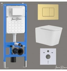 Комплект 3в1 IBERICA BLANCA инсталляция SILENCIO, унитаз TOLEDO ALTO белый, кнопка смыва INOX-C золото матовое (IB001.TLA.234.1150)