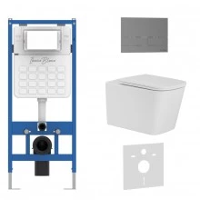 Комплект 3в1 IBERICA BLANCA инсталляция SILENCIO, унитаз TOLEDO ALTO белый, кнопка смыва INOX-S вороненая сталь (IB001.TLA.234.1602)