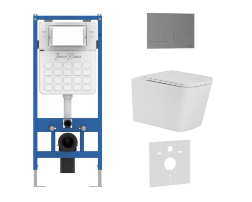 Комплект 3в1 IBERICA BLANCA инсталляция SILENCIO, унитаз TOLEDO ALTO белый, кнопка смыва INOX-S вороненая сталь (IB001.TLA.231.1602)