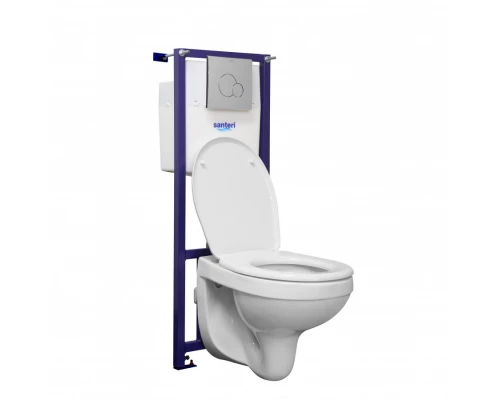 Пэк Альфа (подвес. унитаз с сиденьем полипр, инсталляция, панель хром. глянец) SANTERI