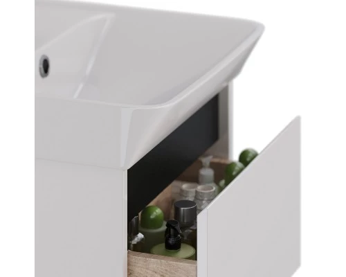 Тумба Lemark COMBI 45 см под 1 раковину, подвесная/напольная, 2 ящика, цвет планки: Чёрный, цвет кор