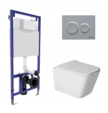 Комплект: инсталляция NOVUM кнопка O2 матовый хром, унитаз SIGMA Rimless 52 см, сиденье дюропласт ми