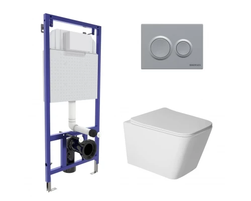 Комплект: инсталляция NOVUM кнопка O2 матовый хром, унитаз SIGMA Rimless 52 см, сиденье дюропласт ми