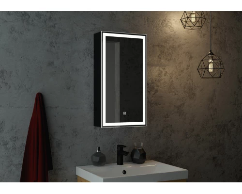 Зеркало-шкаф Mirror Box black Led 350х650 правый