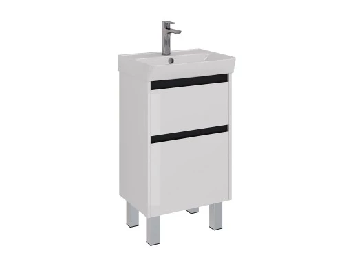 Тумба Lemark COMBI 50 см под 1 раковину, подвесная/напольная, 2 ящика, цвет планки: Чёрный, цвет кор