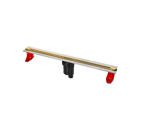 Желоб водосток напольный SUPER Slim 700 нержавеющая сталь, решетка золото глянец, S-сифон D50/110 ве