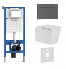 Комплект 3в1 IBERICA BLANCA инсталляция SILENCIO, унитаз TOLEDO ALTO белый, кнопка смыва ESTI-S серый матовый (IB001.TLA.234.856)