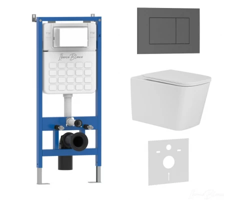 Комплект 3в1 IBERICA BLANCA инсталляция SILENCIO, унитаз TOLEDO ALTO белый, кнопка смыва ESTI-S серый матовый (IB001.TLA.234.856)