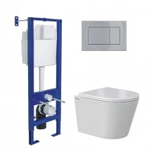 Комплект: инсталляция АТОМ кнопка хром глянец, унитаз VITA Rimless 49 см, сиденье дюропласт микролиф