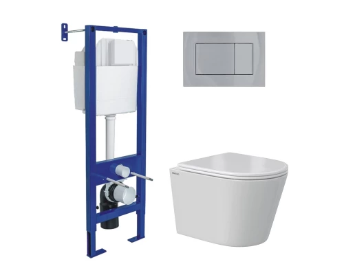 Комплект: инсталляция АТОМ кнопка хром глянец, унитаз VITA Rimless 49 см, сиденье дюропласт микролиф