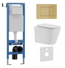 Комплект 3в1 IBERICA BLANCA инсталляция SILENCIO MINI, унитаз BURGOS ALTO белый, кнопка смыва ESTI-S золото матовое (IB.001M.BRA.231.854)