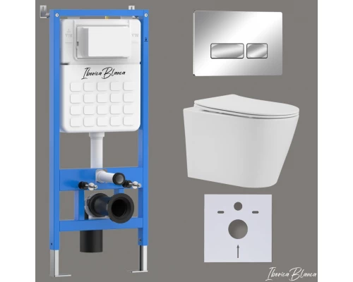 Комплект 3в1 IBERICA BLANCA инсталляция SILENCIO, унитаз BURGOS ALTO белый, кнопка смыва ESTI-R хром глянцевый (IB001.BRA.231.213)