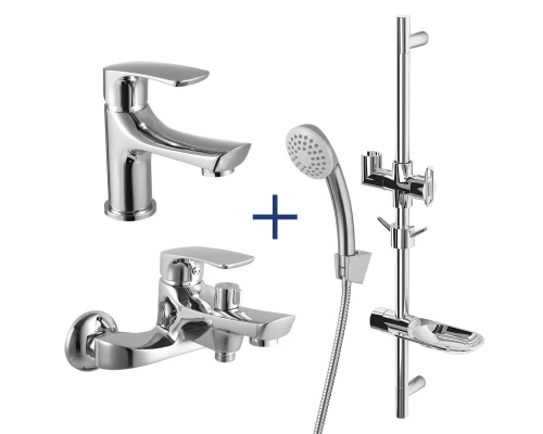  Комплект 3 в 1: PLUS_SHAPE Смесители для ванны + для умывальника + душ. стойка, хром, LM, LM1780C