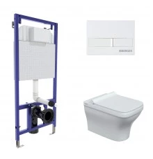 Комплект: инсталляция NOVUM кнопка L1 белая, унитаз Strati Rimless, сиденье дюропласт Strati Slim SO