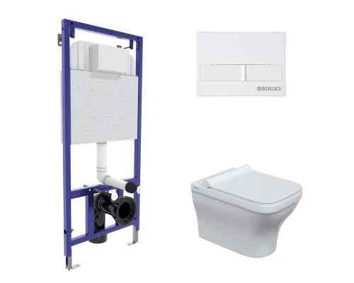 Комплект: инсталляция NOVUM кнопка L1 белая, унитаз Strati Rimless, сиденье дюропласт Strati Slim SO