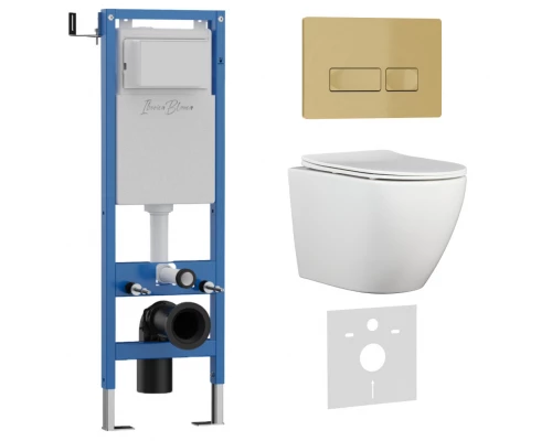 Комплект 3в1 IBERICA BLANCA инсталляция SILENCIO MINI, унитаз BILBAO ALTO белый, кнопка смыва ESTI-R золото матовое (IB.001M.BLA.231.215)