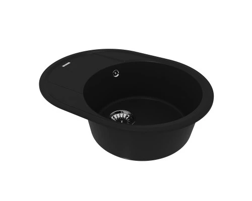 Кухонная мойка Lemark LACHA 620 врезная овальная с крылом из кварцгранита, Антрацит 