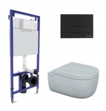 Комплект для монтажа  подвесного унитаза: инсталляция NOVUM525, кнопка L5 Soft Touch черная, унитаз