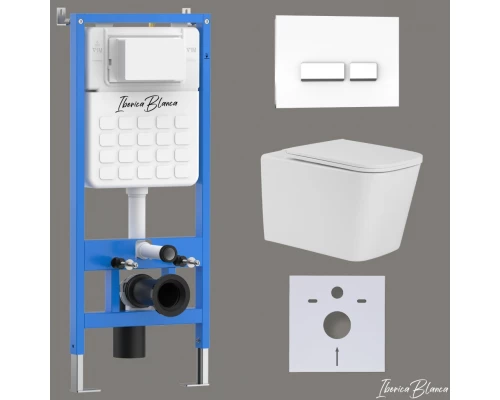 Комплект 3в1 IBERICA BLANCA инсталляция SILENCIO, унитаз TOLEDO ALTO белый, кнопка смыва CRYSTAL-R белый глянцевый (IB001.TLA.234.2210)