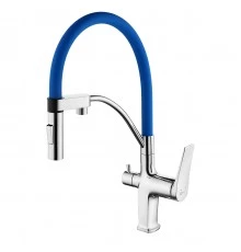 Comfort Смеситель для кухни, гиб.излив 206мм фильтр.воды, р/ОД, хром/синий, LM, LM3074C-Blue