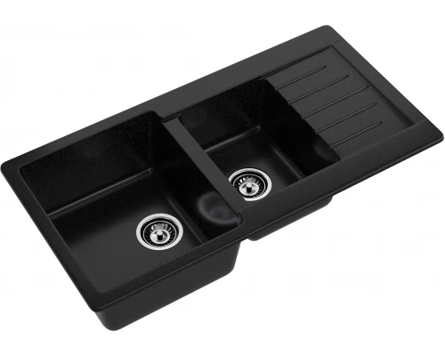 GRANFEST Мойка композит PRACTIK GF-P--980KL  2 чаши с  крылом 980*510 мм  черный  арт.GF-