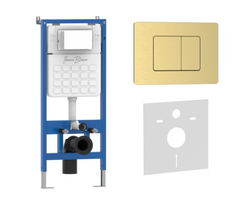 Комплект 2в1 IBERICA BLANCA инсталляция SILENCIO, кнопка смыва INOX-C золото матовое (IB001.115)