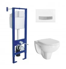 Комплект: инсталляция ATOM Line кнопка белая/хром глянец, унитаз Gamma, сиденье дюропласт, микролифт