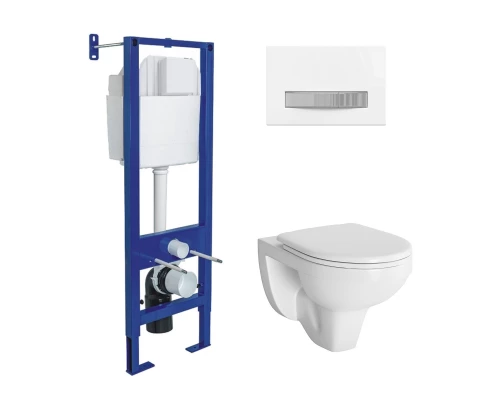 Комплект: инсталляция ATOM Line кнопка белая/хром глянец, унитаз Gamma, сиденье дюропласт, микролифт