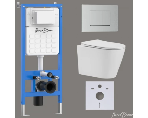 Комплект 3в1 IBERICA BLANCA инсталляция SILENCIO, унитаз BURGOS ALTO белый, кнопка смыва INOX-C хром матовый (IB001.BRA.231.1132)