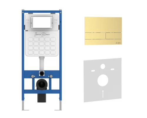 Комплект 2в1 IBERICA BLANCA инсталляция SILENCIO, кнопка смыва INOX-S золото матовое (IB001.016.03)